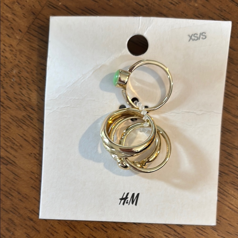 H&M Gold and Green Ring Set